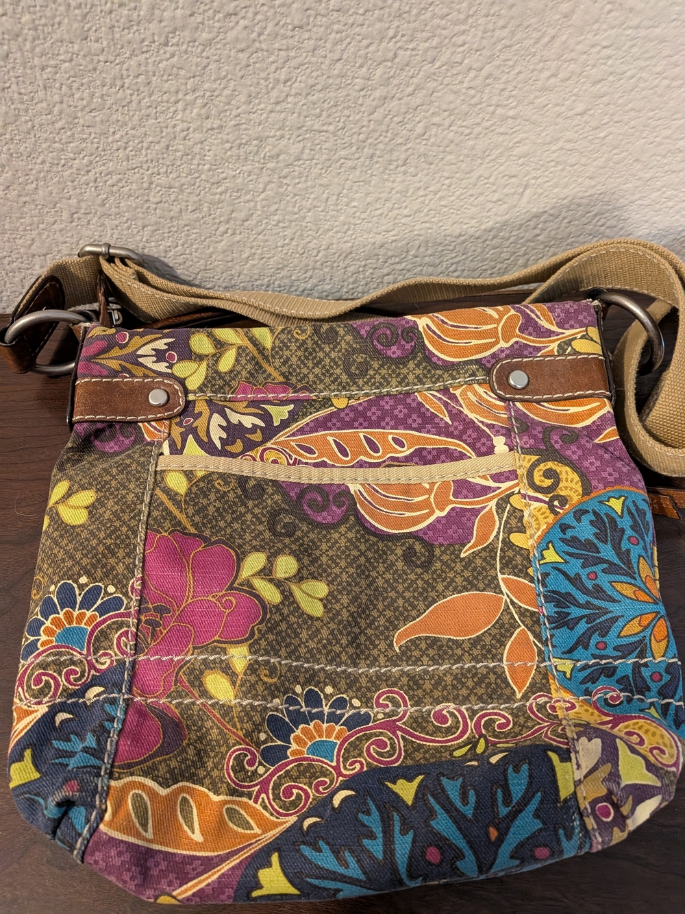Fossil boho y2k Shoulder Bag Floral Zip Adjustable Strap Inner Pockets - Picture 2 of 5